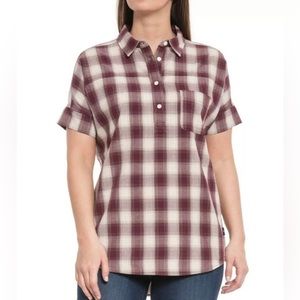 NWT The North Face Tanami Plaid Short Sleeve Shirt Size Medium Maroon Cream